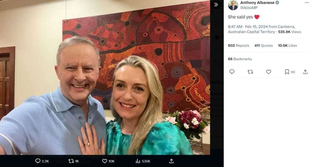 Australian PM Anthony Albanese announces engagement to partner Jodie Haydon